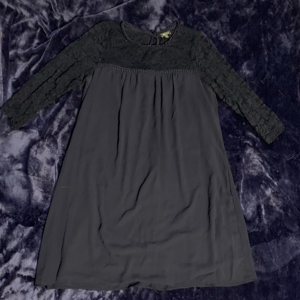 Mid length sleeves babydoll navy dress